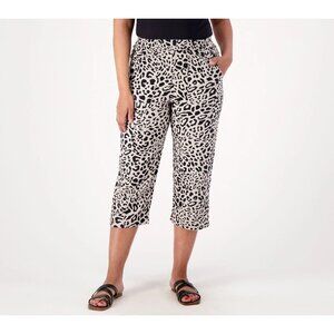 Susan Graver PURE  Linen Blend Pull-On Capri Pants Grey/Black Petite 5X A602046